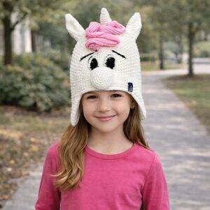 Ripzone Unicorn Knit Hat O/S Kids White Pink Winter Beanie Faux Fur Lined NWT